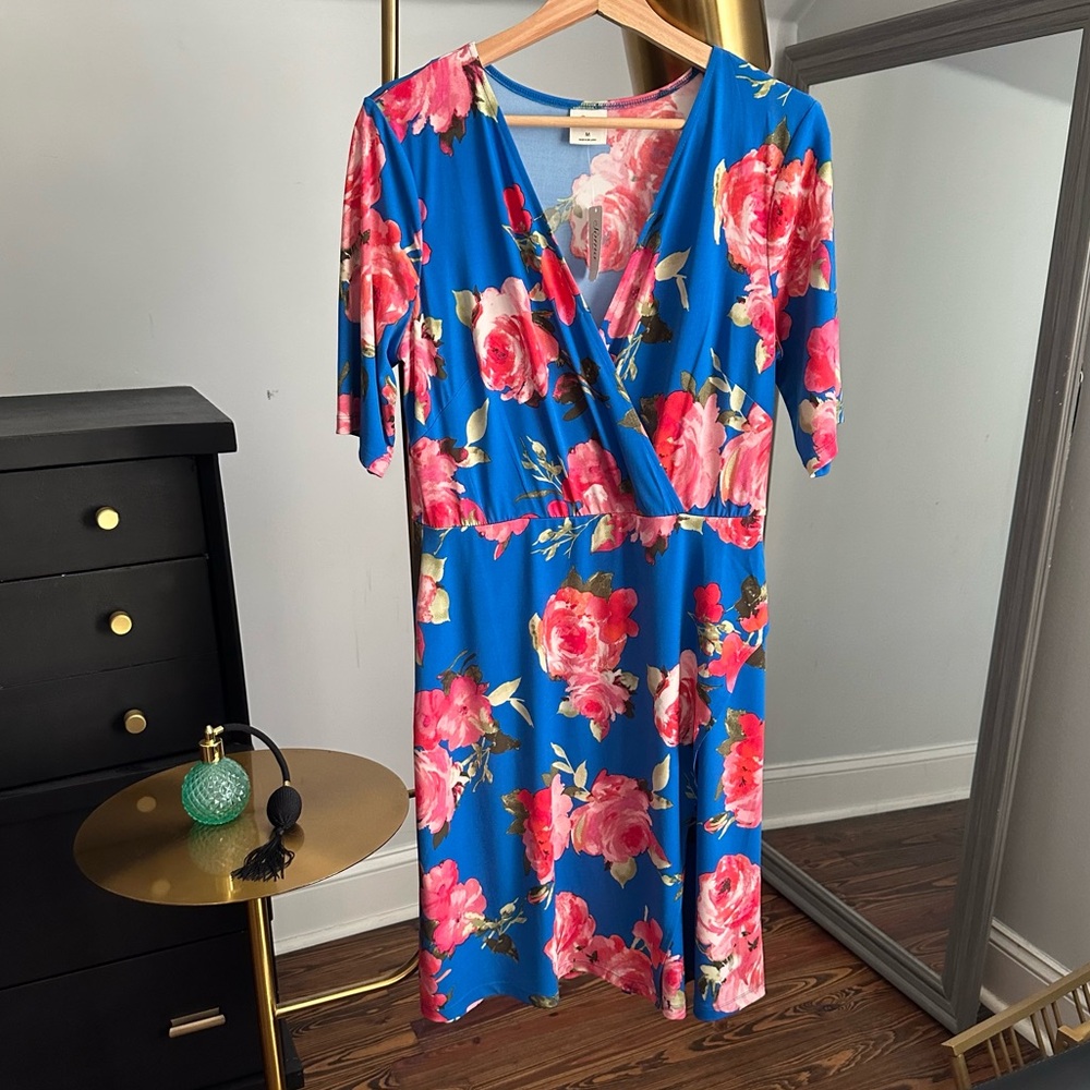NWT! Soma Blue Floral Faux Wrap Dress